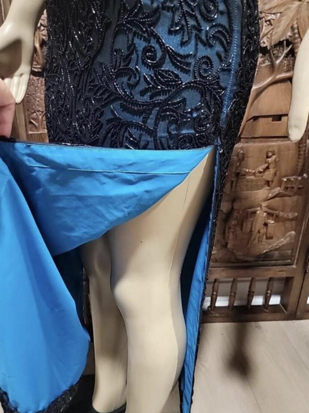 Cache Blue Black Lace Silk Overlay Maxi Dress Size S - Picture 3 of 9